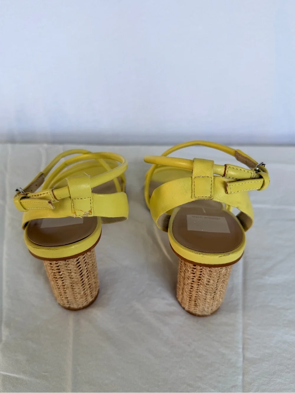Dolce Vita Lemon Yellow Strappy Raffia Block Heel Sandals Euro Summer